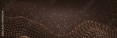 Abstract Music background. Big Data Particle Flow Visualisation chemical industry. Science infographic futuristic illustration. Sound wave. Premium background design with mocha mousse sound wave