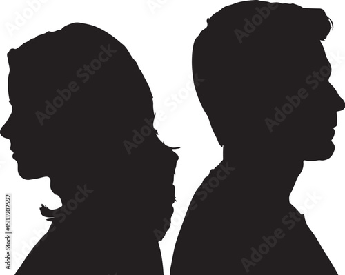 Black silhouettes of a couple facing away from each other profile