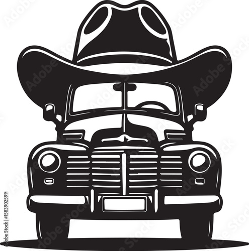 Cowboy hat atop vintage truck western hat classic truck