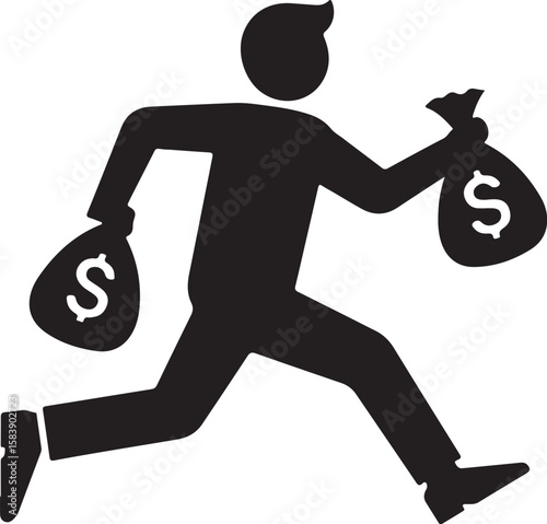 Running man with money bags dollar