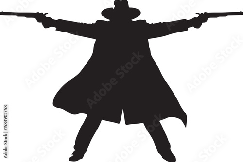 Silhouette of a cowboy with guns drawn western outlaw