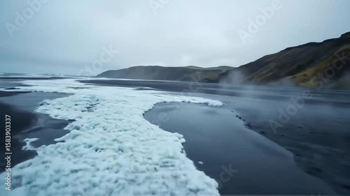 Wallpaper Mural Steaming Ground on Black Sand Beach with Ice Formation Torontodigital.ca