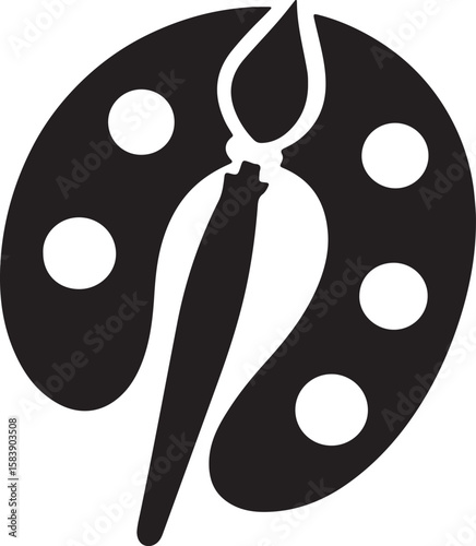 Art Palette with Paintbrush Silhouette Vector Illustration on Transparent Background