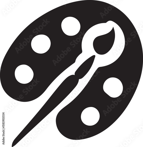 Art Palette with Paintbrush Silhouette Vector Illustration on Transparent Background