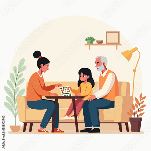 Family playing board game together indoors with warmth and joy  