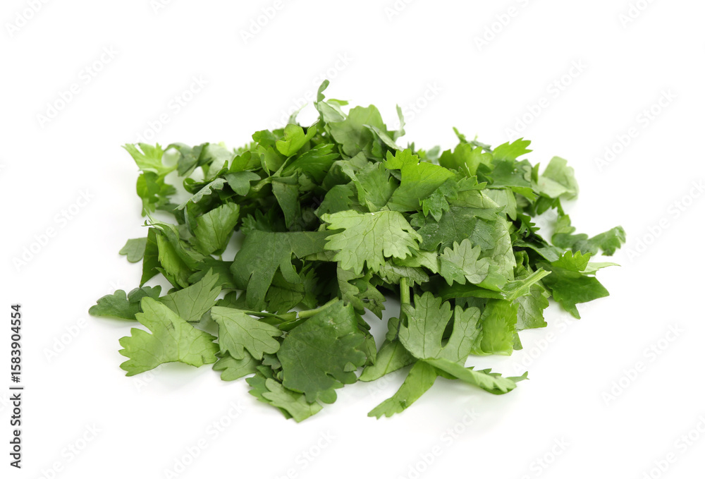 Obraz premium Leaves of fresh cilantro isolated on white