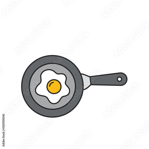 Fried egg in a pan with handle simple graphic illustration.
