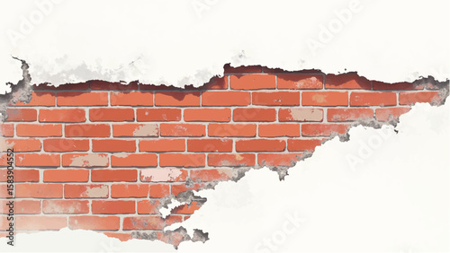 Red Brick Wall with Distressed White Plaster Overlay. Vector Illustration.