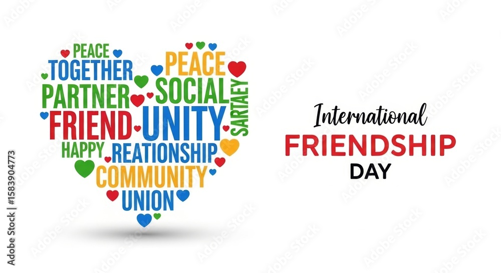 Fototapeta premium International friendship day celebration with a heart made of words and colorful design elements