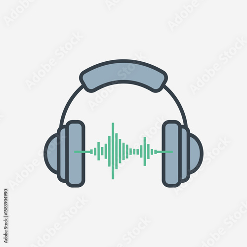 Headphones with sound wave illustration against a light background.