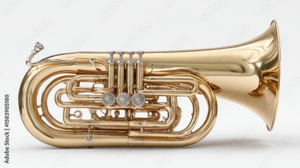 Obraz premium Polished brass instrument, likely a tuba or euphonium