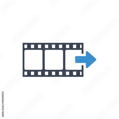 Film strip with arrow indicating forward motion on a white background.