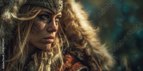 Norse Goddess Freyja Banner with Copy Space, Representing Love, Fertility, and Battle