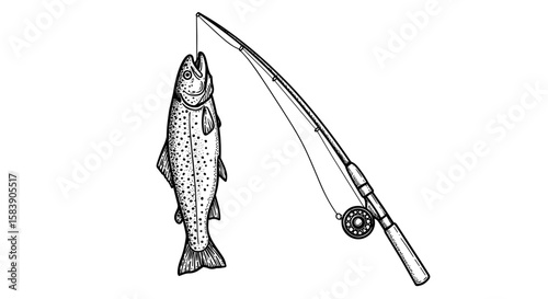 Vintage ink trout illustration black and white sketch – hand-drawn doodle vector, engraving SVG