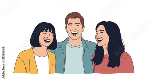 Group of Young Adults Laughing Together in a Friendly and Inclusive Setting Depicts Joy and Connection for Social Media, Education, and Mental Wellness Campaigns