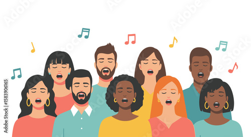 Diverse Choir of Singers Harmonizing in Unison: A Celebration of Musical Expression and Community Engagement for Educational and Cultural Projects
