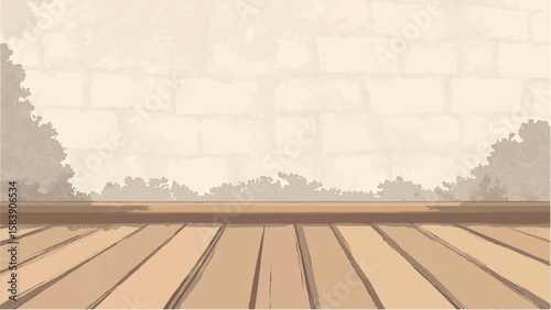 White brick wall Interior with wooden floor. Brick wall background. Wooden floor. Vector illustration.