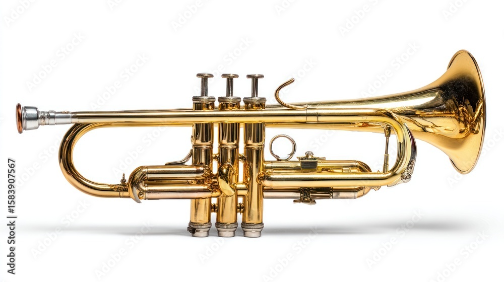 Obraz premium Polished brass trumpet on white background