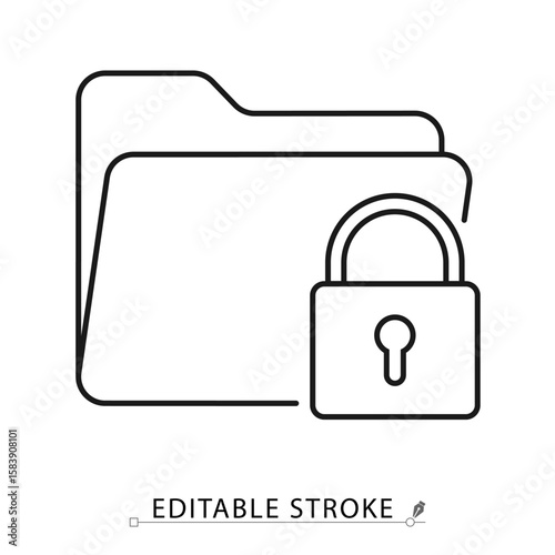 A secure folder icon in minimalist style with editable stroke. Locked document, private access, data encryption, file safety, digital protection, confidentiality control, outline vector illustration.