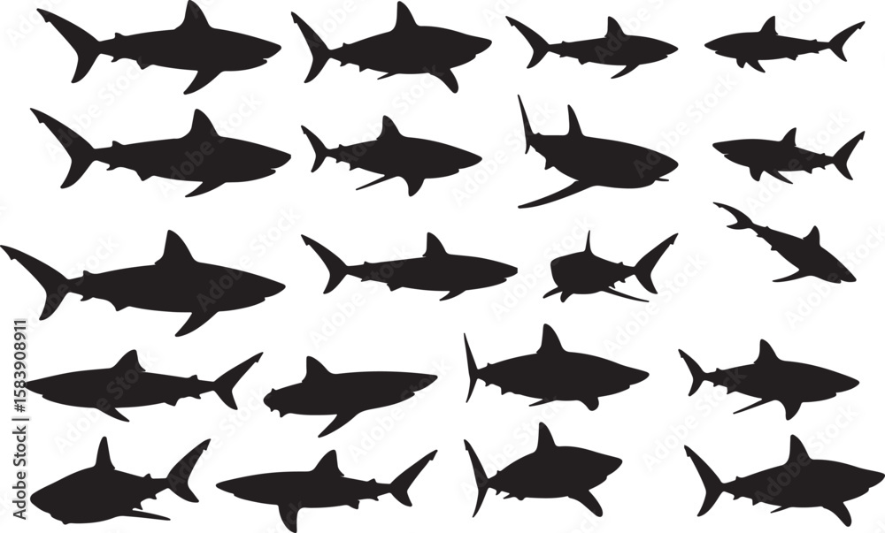 Fototapeta premium Mako Shark Silhouettes Vector Pack