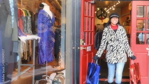 Woman happy and smiling after shopping 