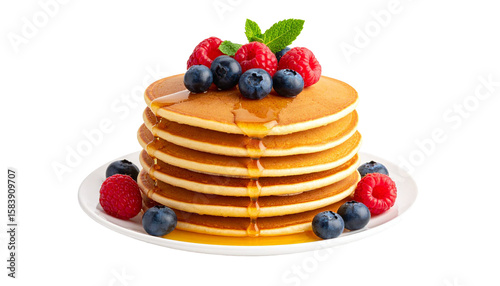 Wallpaper Mural Stack of pancakes dripping with syrup and fresh berries on transparent background Torontodigital.ca