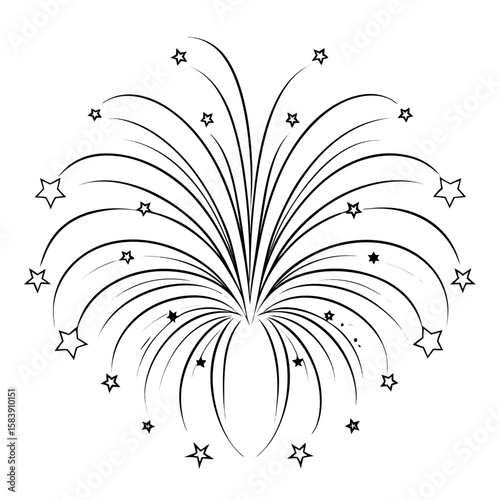 Abstract black fireworks display with stars and sparkles  