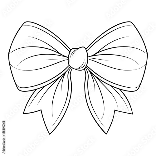 Decorative bow outline in simple line art style  