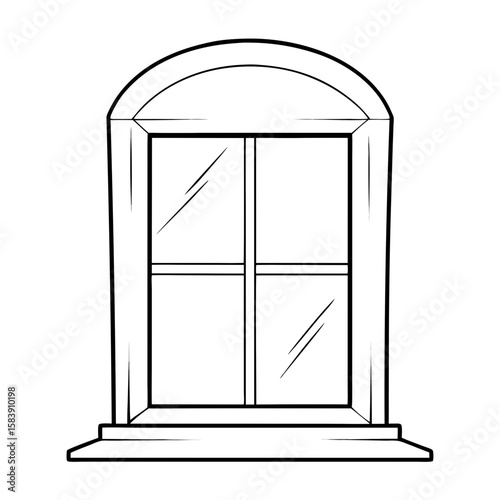 Classic arched window with four panes and decorative details  