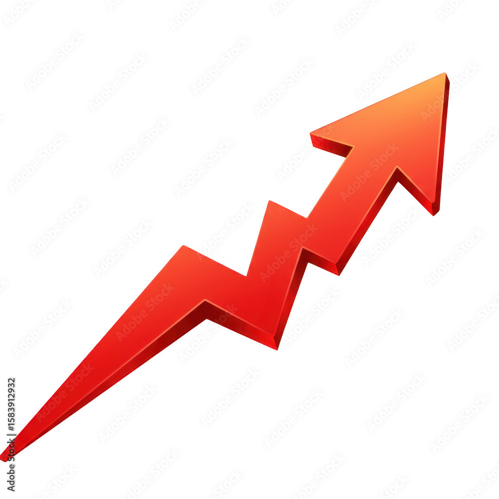 Red zigzag arrow pointing upwards indicating growth and progress isolated on transparent background Red zigzag arrow pointing upwards indicating growth and progress isolated on transparent background