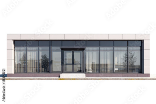 Front view of a single small office building isolate cutout on transparent background
