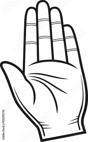 Black and white outline of an open hand with fingers spread palm