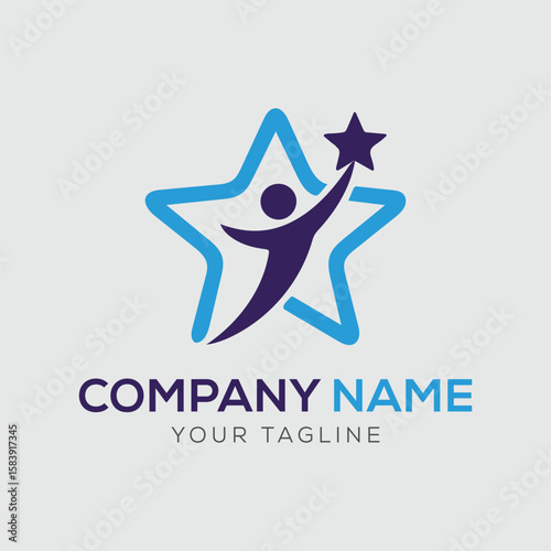 Business team group reaching goal together logo vector design. People star logo.	