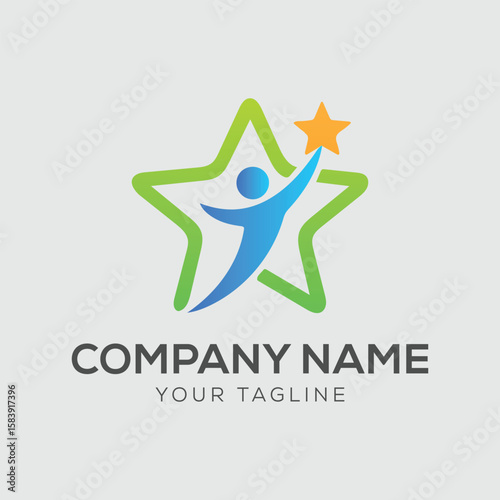 Business team group reaching goal together logo vector design. People star logo.	