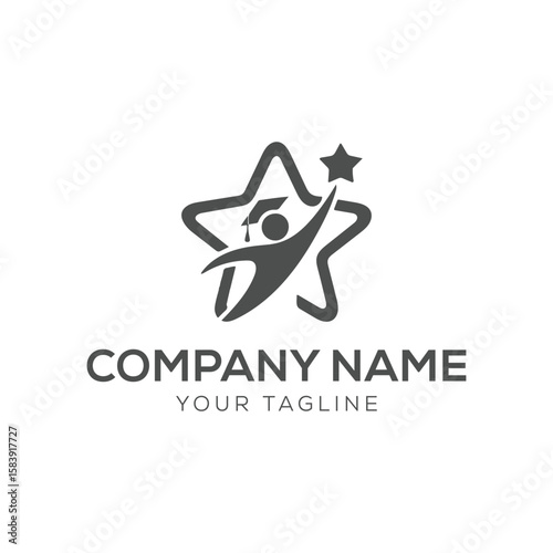 Business team group reaching goal together logo vector design. People star logo.	
