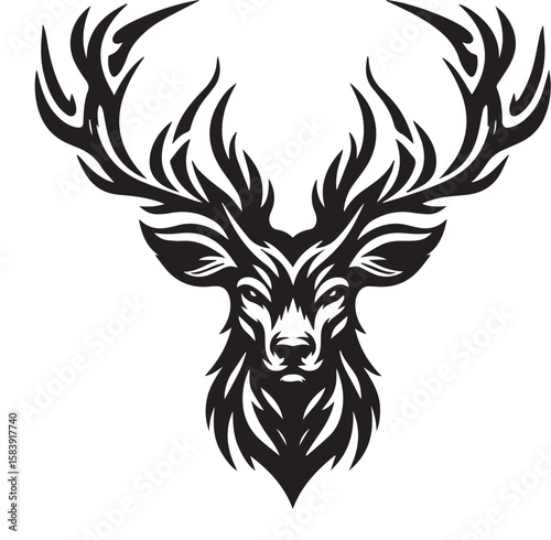 Intricate Tribal Deer Head with Antlers