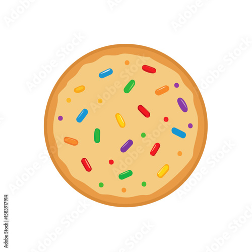 A close-up shot of a colorful cookie with sprinkles