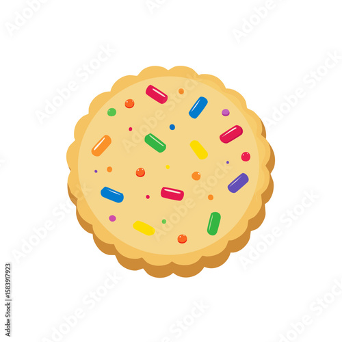 A beautifully decorated cookie with colorful sprinkles, baked to golden perfection. It's a sweet treat, perfect for any occasion