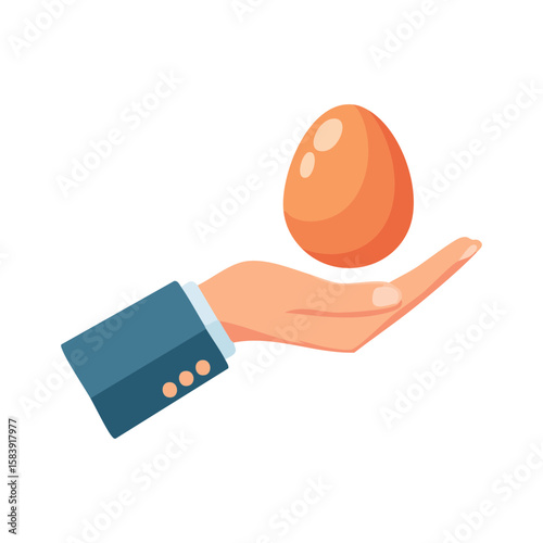 An elegant hand cradles a single egg, symbolizing potential and new beginnings. A striking visual of offering or presenting with egg