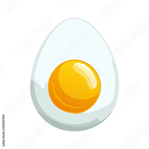 A close-up of a perfectly cooked and halved hard-boiled egg, showcasing a vibrant yellow yolk surrounded by translucent white