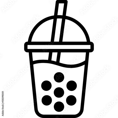 Bubble tea cup with pearls outline icon vector