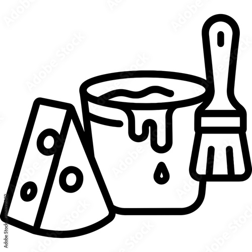 Cheese wax block with melting pot and brush outline icon vector