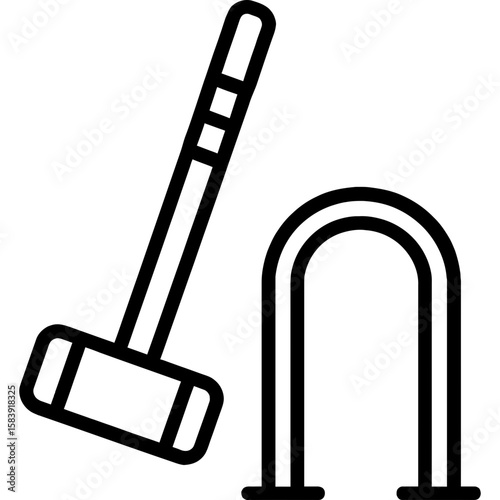Croquet mallet and wicket outline icon vector