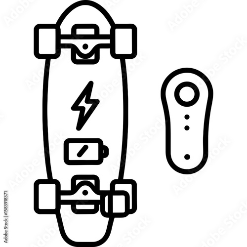 Electric skateboard outline icon vector