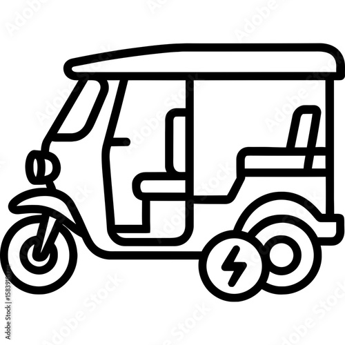 Electric tuk-tuk outline icon vector