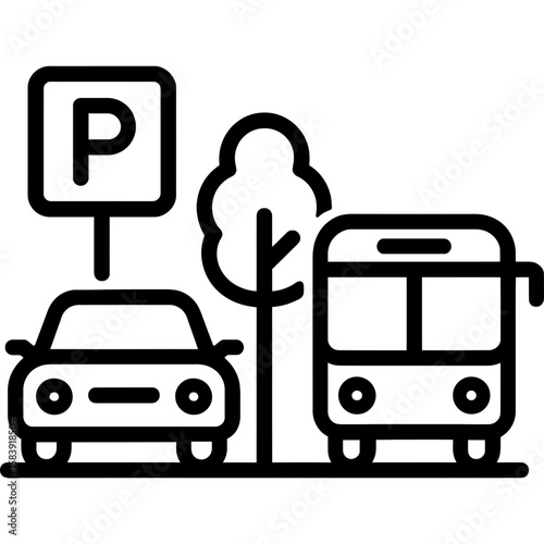 Park and ride facility outline icon vector