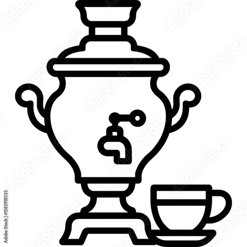 Samovar with teacup outline icon vector