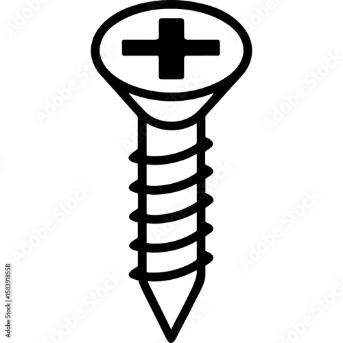 Wood screw with phillips head outline icon vector