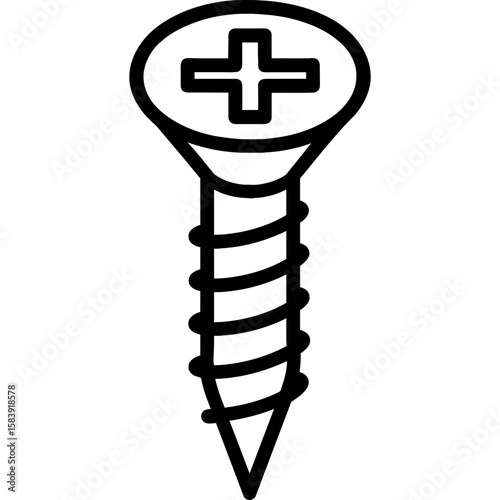Wood screw with phillips head outline icon vector