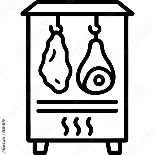 Vertical smoker with hanging meats outline icon vector